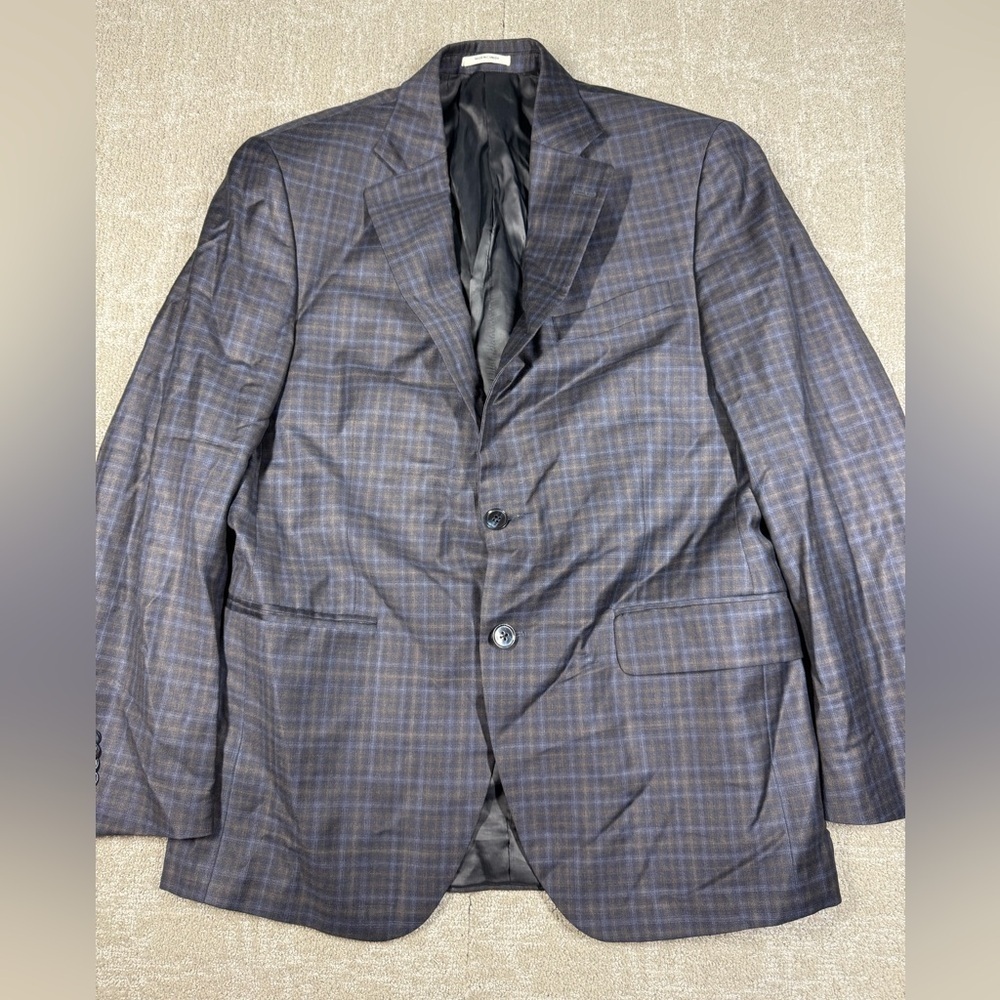 Peter Millar Flynn Classic Fit Blue Gray Plaid Wool Sport Coat Blazer Jacket 40R